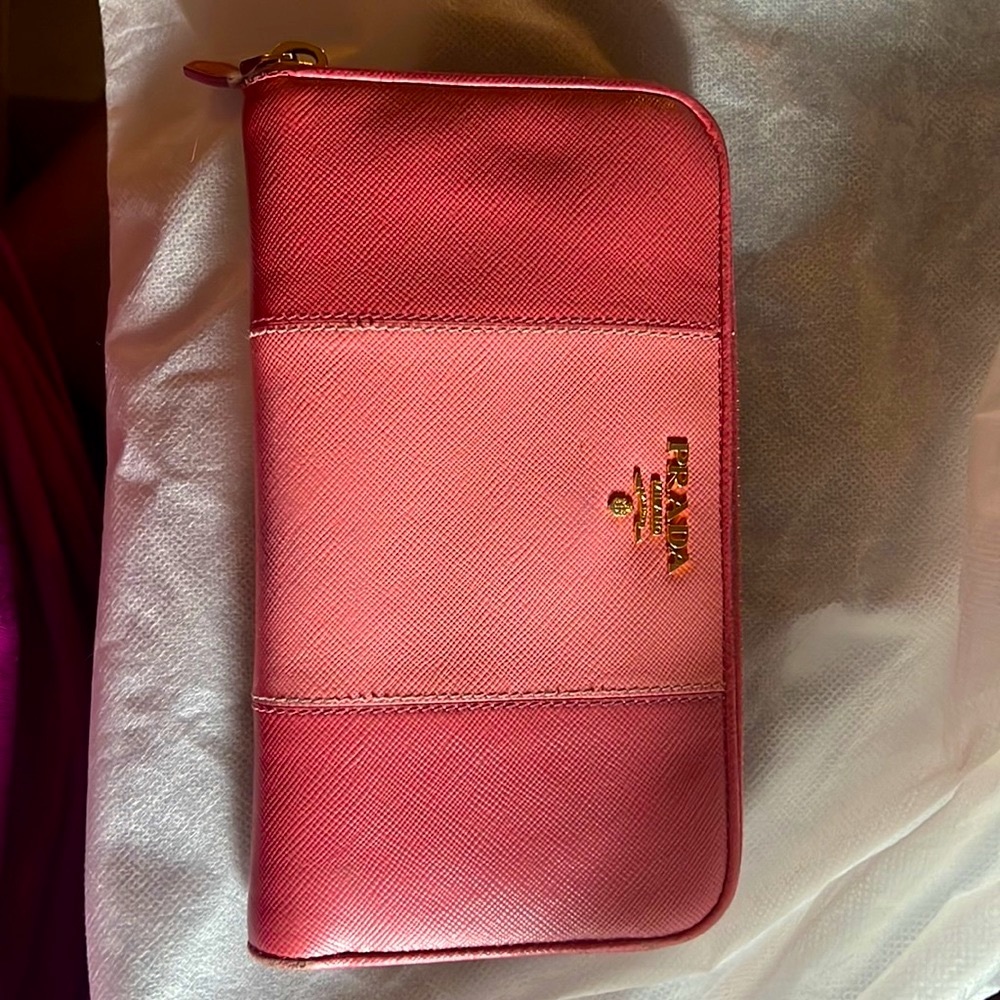Prada continental wallet in pink color block